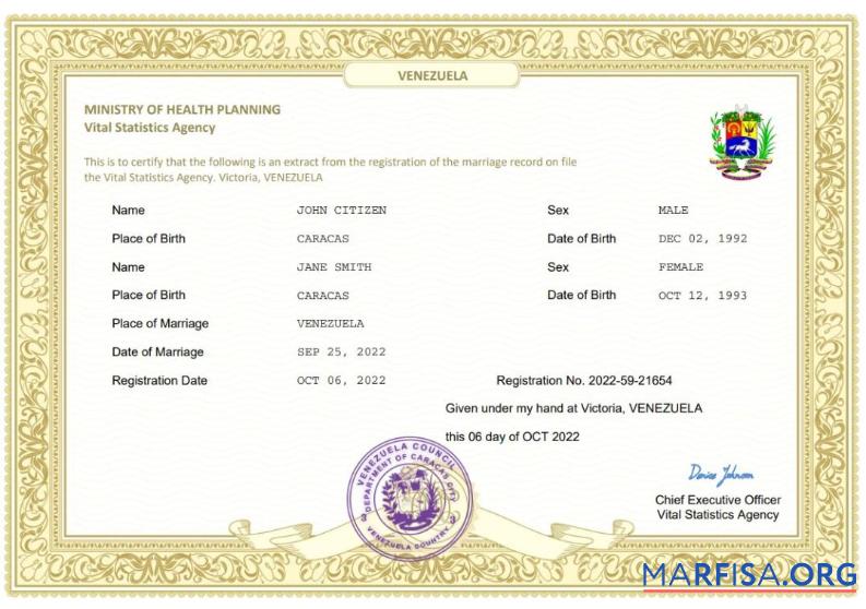 Blank Venezuela marriage certificate Word and PDF template